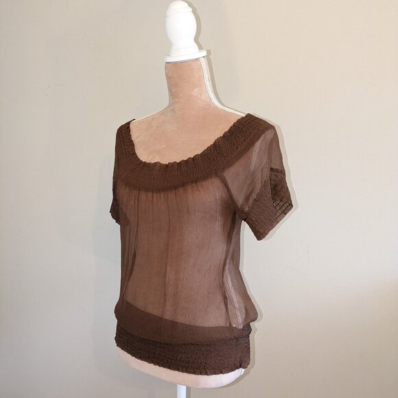 Bebe Of the shoulder Sheer Cap Sleeve Top - Picture 2 of 3